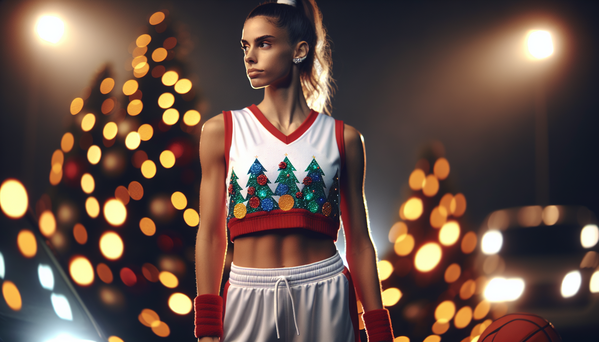 alt_text: Paige Bueckers shines in festive attire, blending holiday spirit with her on-court charisma.