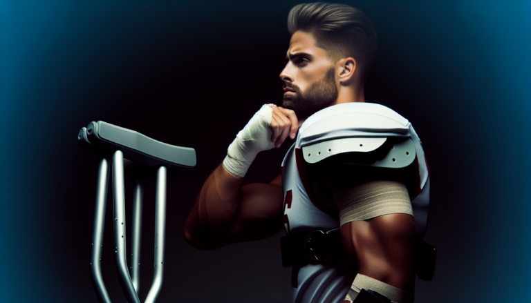 alt_text: Patrick Mahomes post-surgery with crutches, pondering his recovery journey.