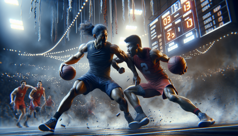 **alt_text**: College athletes competing, scoreboard showing surprising odds, intense game atmosphere.