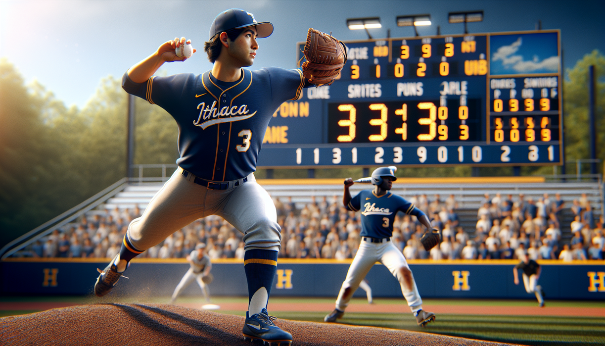 alt_text: Ithaca College baseball team celebrates a big weekend win on the field.